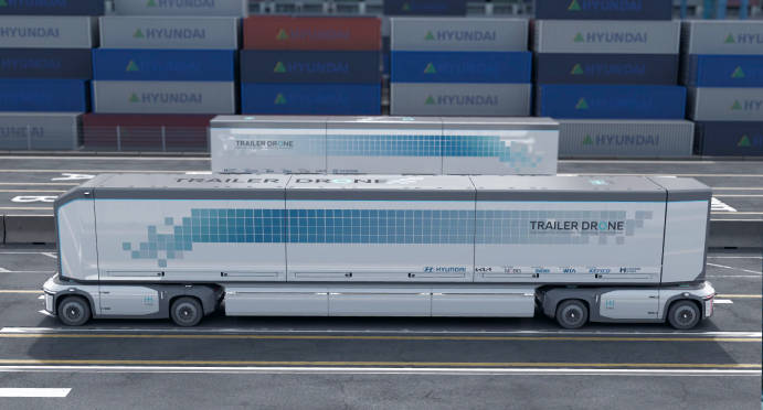 Hyundai Motor's hydrogen fuel cell system brand HTWO's hydrogen trailer drone