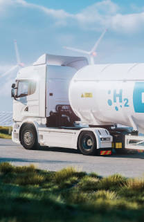 Hyundai Motor's hydrogen fuel cell system brand HTWO's Hydrogen energy storage transportation vehicle