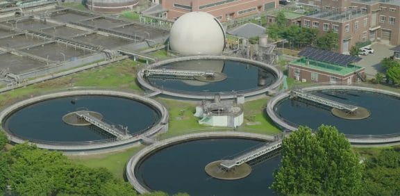 Aerial view of a wastewater treatment plant