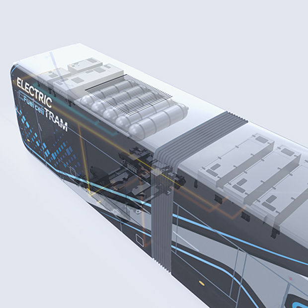 By applying the Hyundai Motor’s HTWO hydrogen fuel cell system, hydrogen powered tram developed by Hyundai Rotem