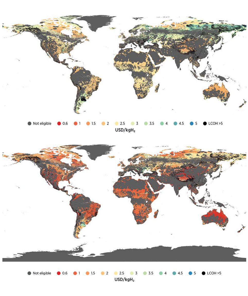 Global Map of Levelised Cost of Green Hydrogen in 2030 and 2050